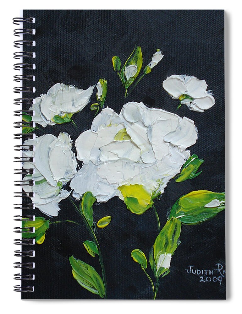 Flowers Spiral Notebook featuring the painting White Wonder by Judith Rhue