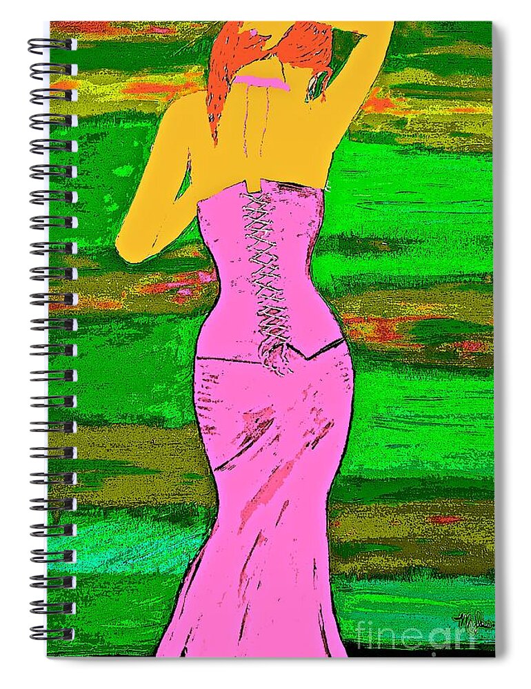 Who Was That Woman In The Pink Dress Spiral Notebook featuring the painting Who Was That Woman In The Pink Dress by Saundra Myles