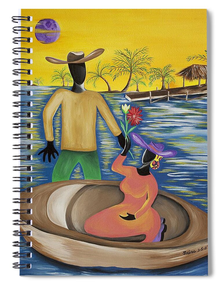 Romance Spiral Notebook featuring the painting Why the Moon Smiles by Patricia Sabreee