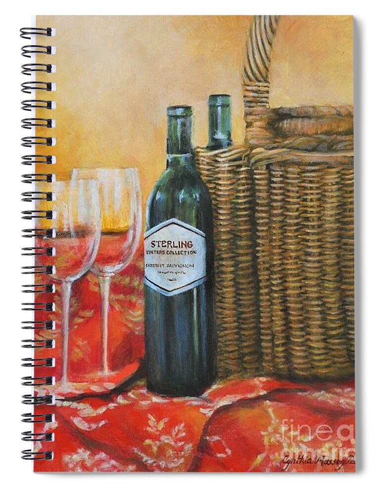 Vineyards Spiral Notebook featuring the painting Wicker and Wine by Cynthia Parsons
