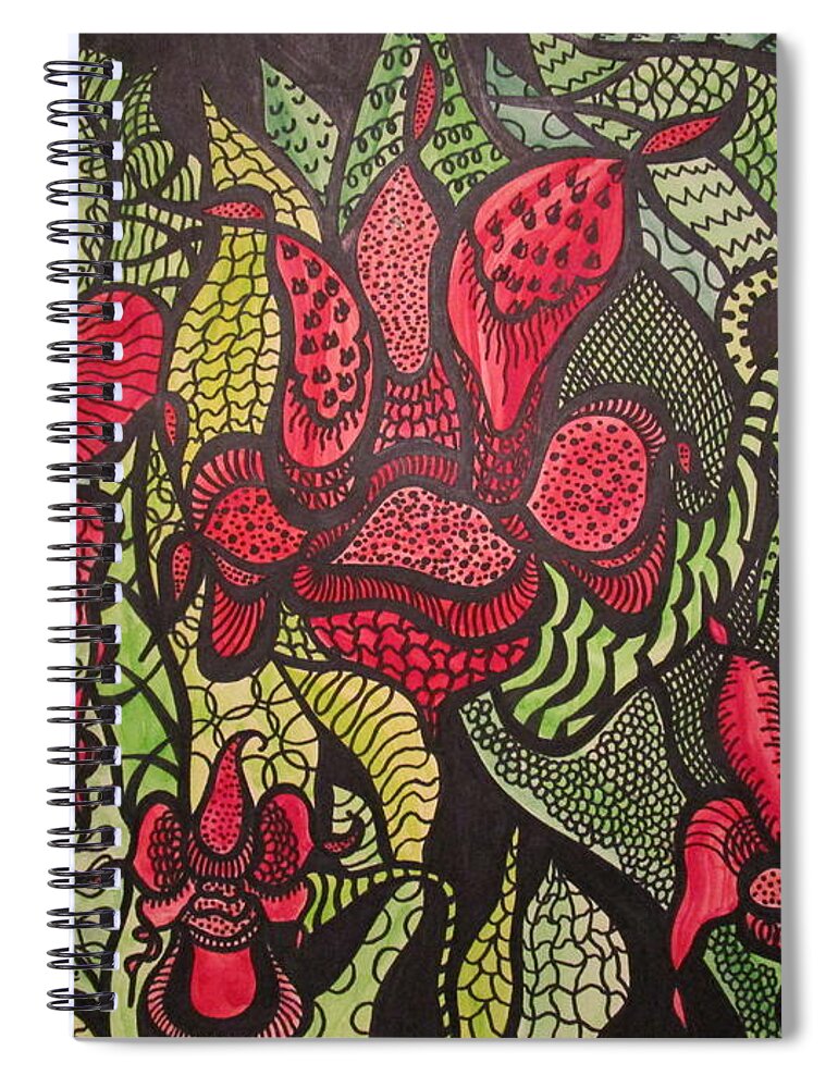 Floral Spiral Notebook featuring the painting Wild Things by Rosita Larsson