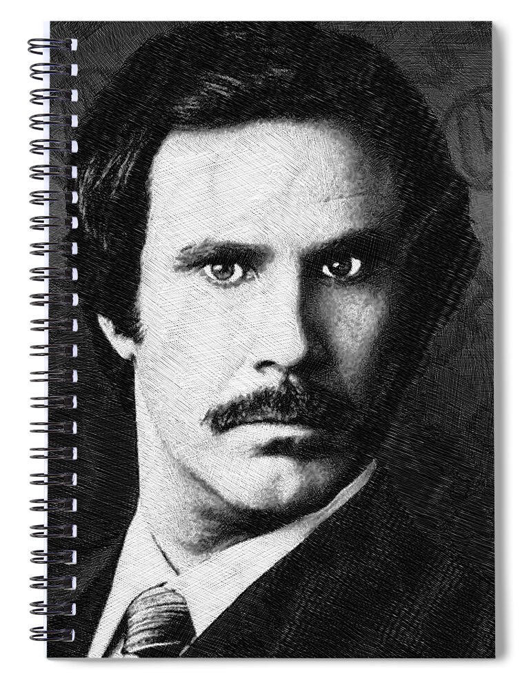 Anchorman Spiral Notebook featuring the drawing Will Ferrell Anchorman The Legend of Ron Burgundy Drawing by Tony Rubino