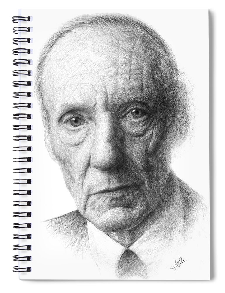 Portrait Spiral Notebook featuring the drawing William S. Burroughs by Christian Klute