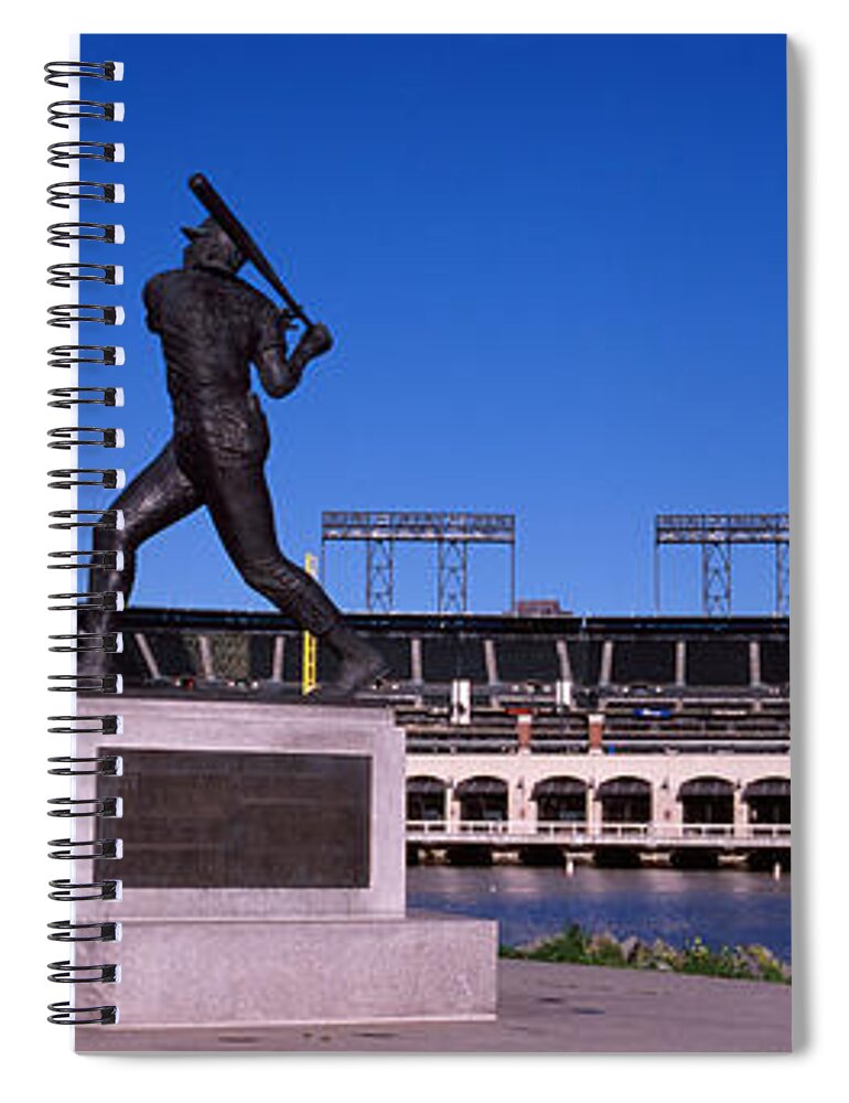 Photography Spiral Notebook featuring the photograph Willie Mays Statue In Front by Panoramic Images