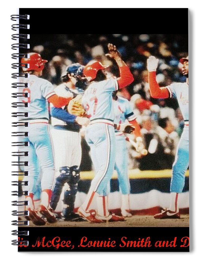 Cardinal's Baseball Spiral Notebook featuring the photograph Willie Mcgee Lonnie Smith and Dane Lorg by Kelly Awad