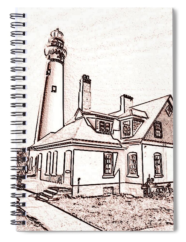  Spiral Notebook featuring the photograph Wind Point Lighthouse drawing mode 1 by Daniel Thompson