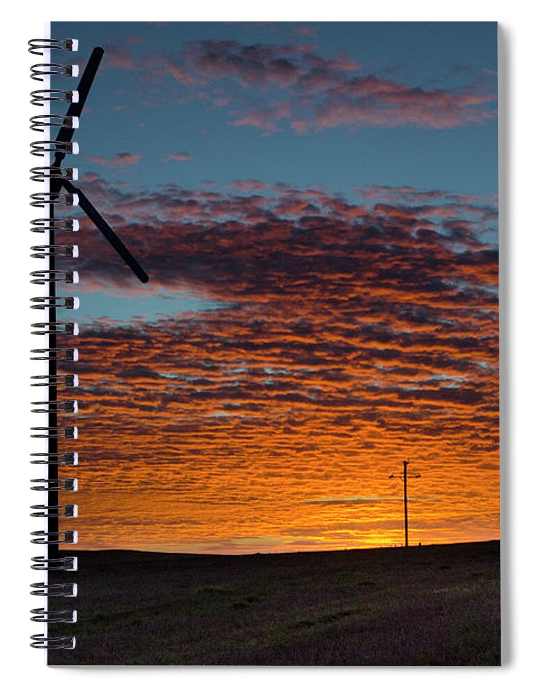 Tranquility Spiral Notebook featuring the photograph Wind Turbine And Sunset by Mark A Leman