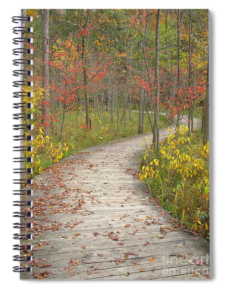 Autumn Spiral Notebook featuring the photograph Winding Woods Walk by Ann Horn