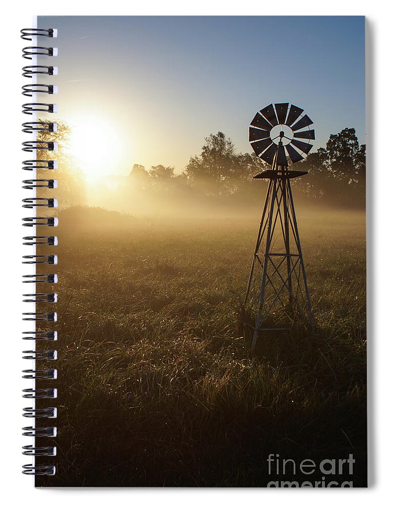 Windmill Spiral Notebook featuring the photograph Windmill in the Fog by Jennifer White