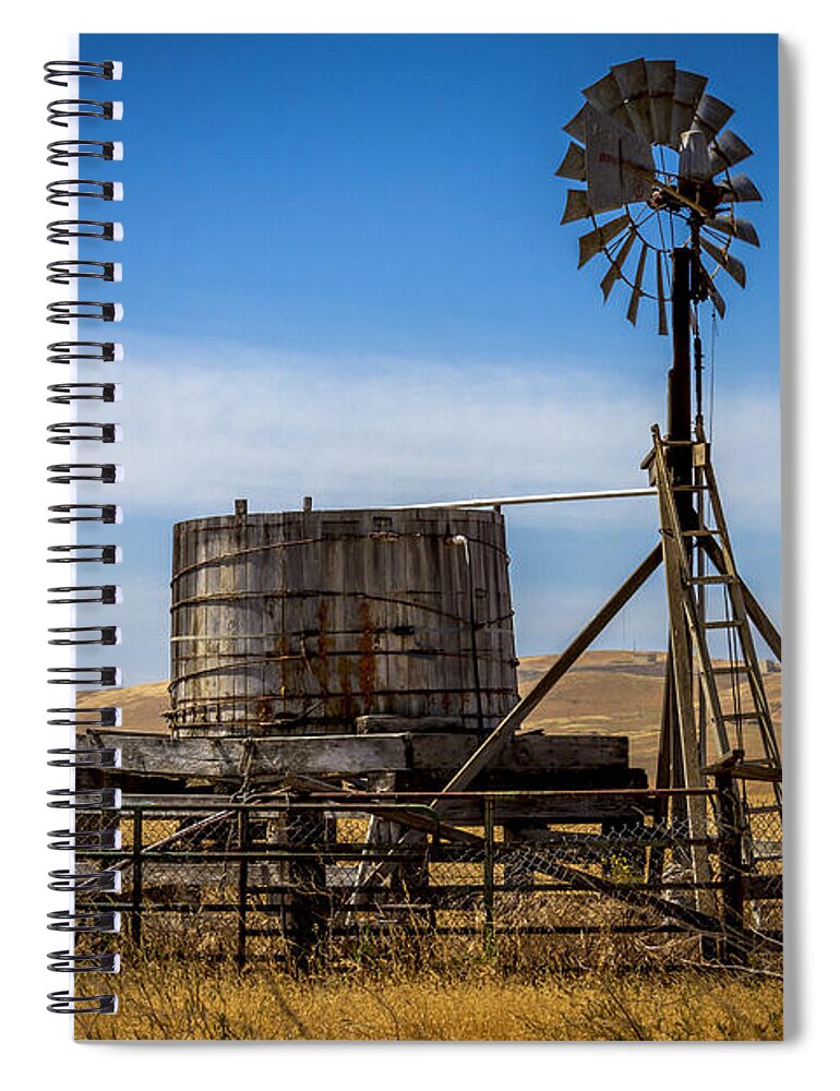 Windmill Spiral Notebook featuring the photograph Windmill Water Pump Station by Bruce Bottomley