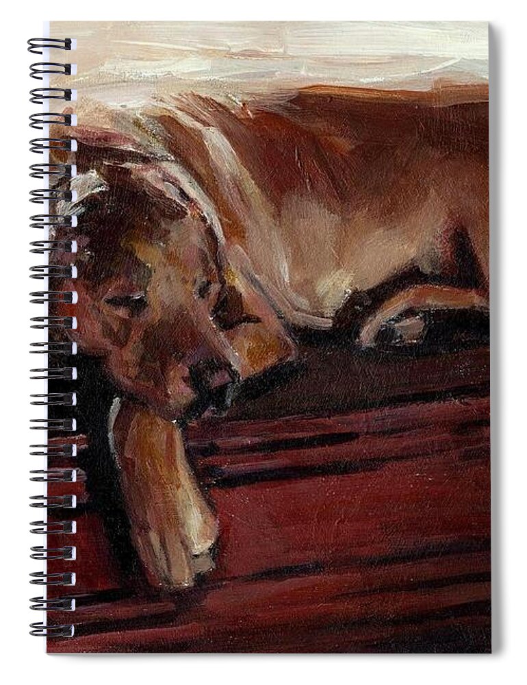 Yellow Dog Spiral Notebook featuring the painting Window Dresser by Molly Poole