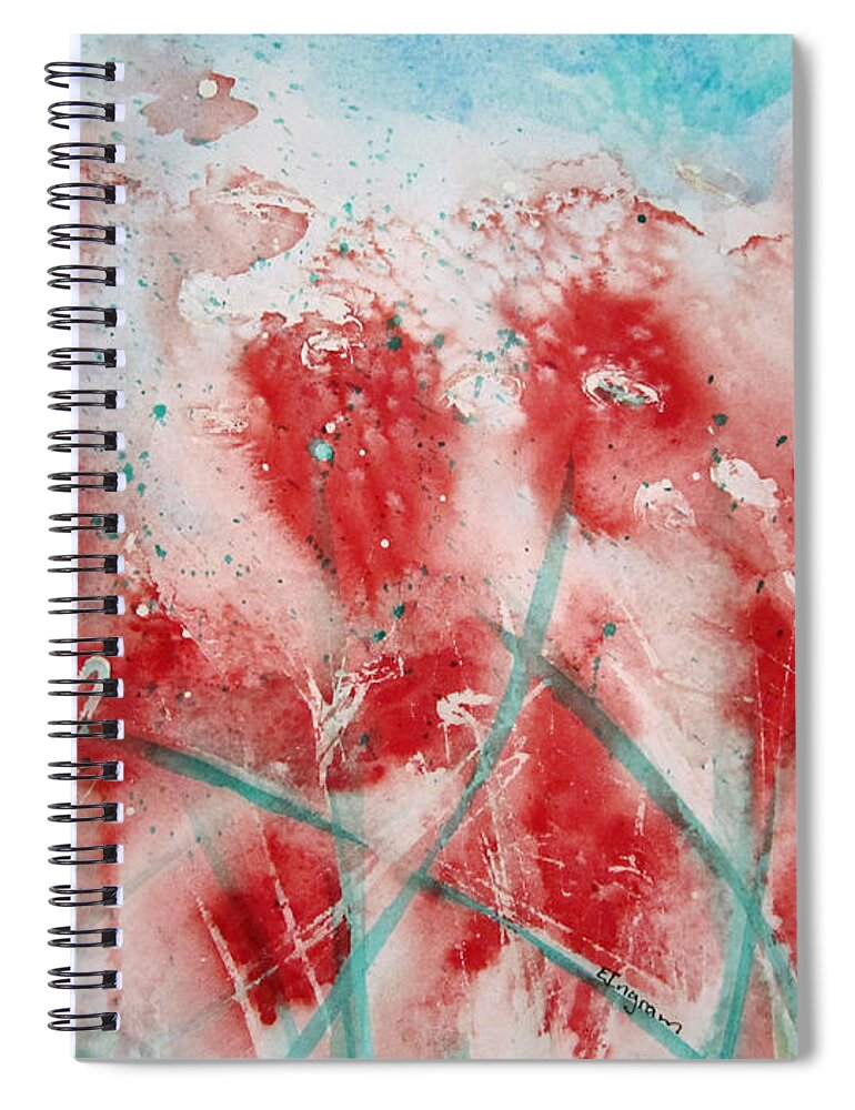 Abstract Floral Flowers Spiral Notebook featuring the painting Windy Day by Elvira Ingram