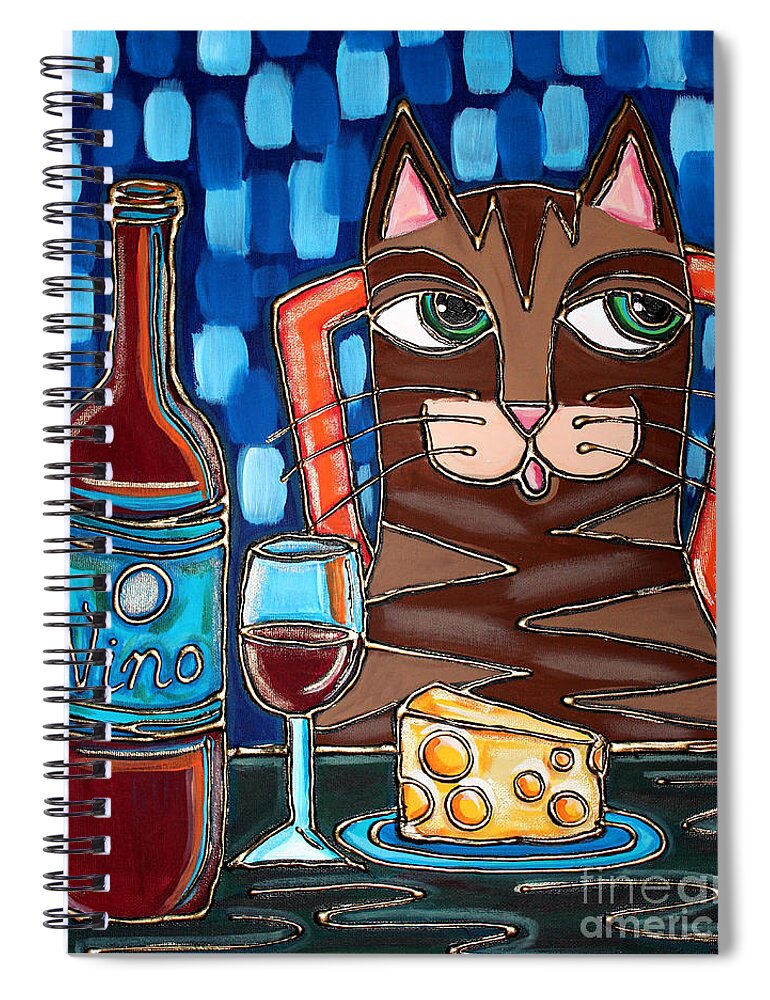 Wine Spiral Notebook featuring the painting Wine and Cheese Cat by Cynthia Snyder