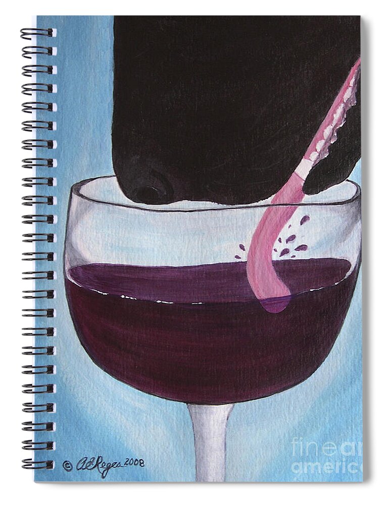 Dog Spiral Notebook featuring the painting Wine Is Best Shared With Friends - Black Dog by Amy Reges