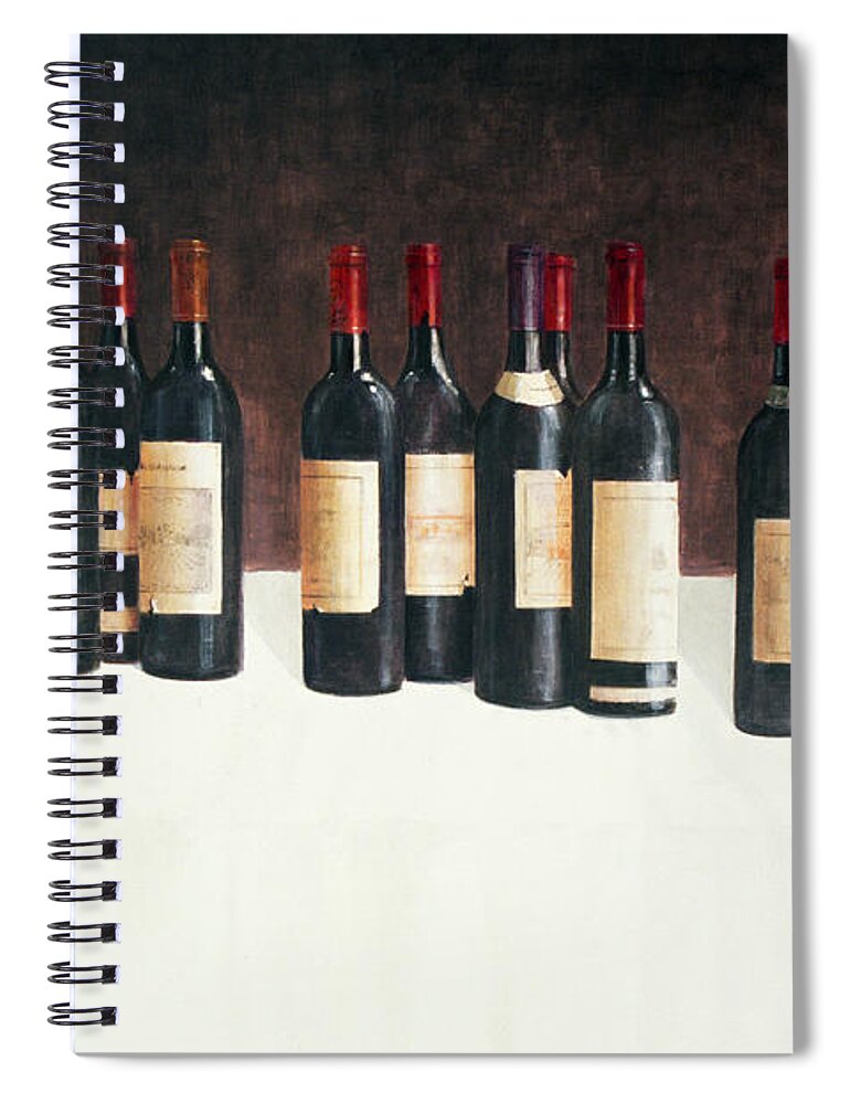 Still Life; Alcohol; Wine; Bottle; Bottles Spiral Notebook featuring the painting Winescape Red 2003 by Lincoln Seligman