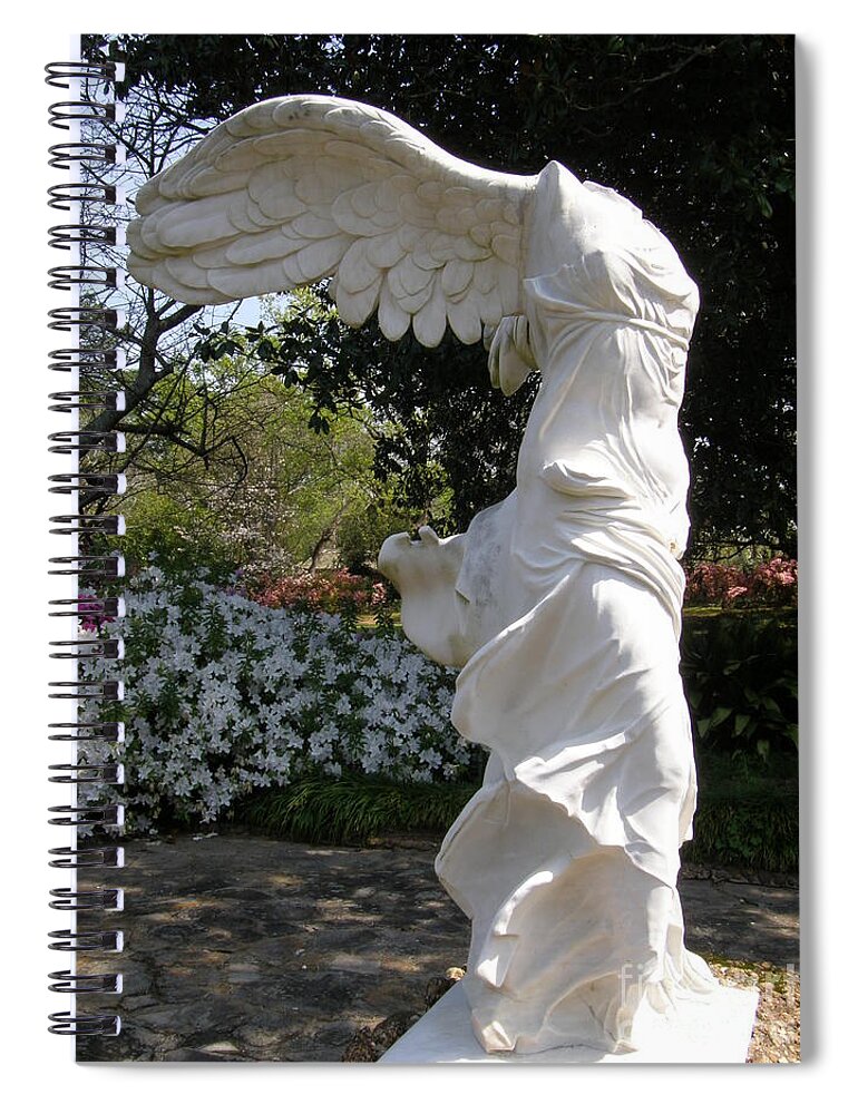 Formal Garden Spiral Notebook featuring the photograph Winged Victory Nike by Caryl J Bohn