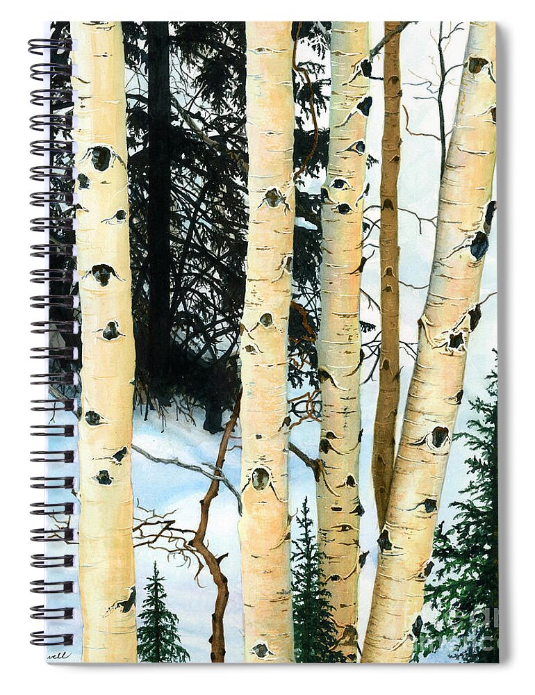 Watercolor Trees Spiral Notebook featuring the painting Winter Aspens by Barbara Jewell