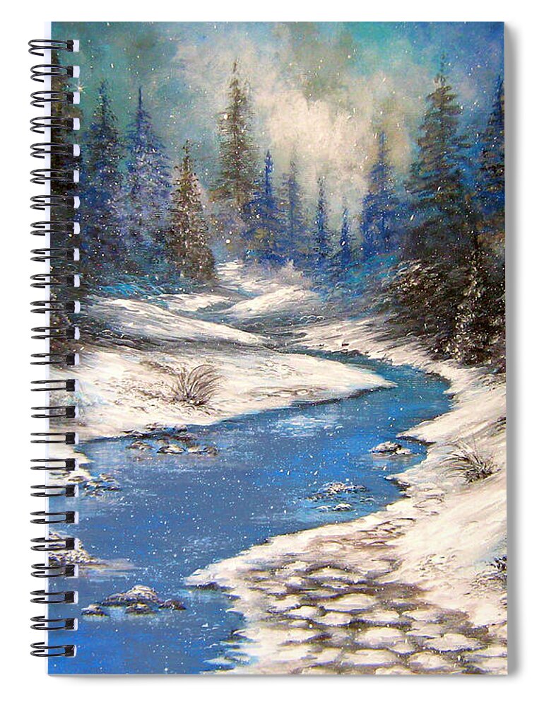 Snow Spiral Notebook featuring the painting Little Blue Winter by Bella Apollonia