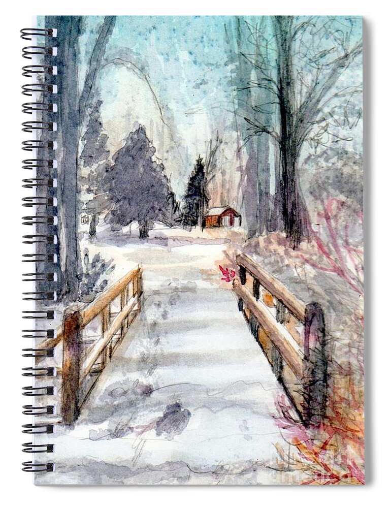 Watercolor Spiral Notebook featuring the painting Winter Bridge by Deb Stroh-Larson