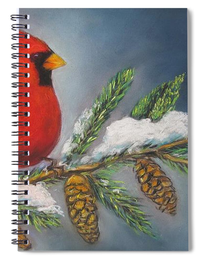 Cardinal Spiral Notebook featuring the painting Winter Cardinal 2 by Melinda Saminski