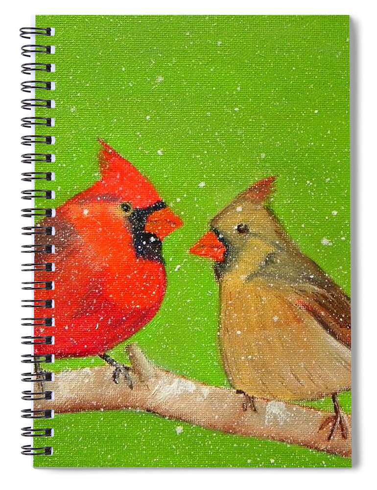 Art Spiral Notebook featuring the painting Winter Cardinals by Shelia Kempf
