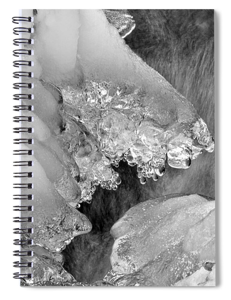 Ice Spiral Notebook featuring the photograph Winter Ice in Black and White by Greg and Chrystal Mimbs