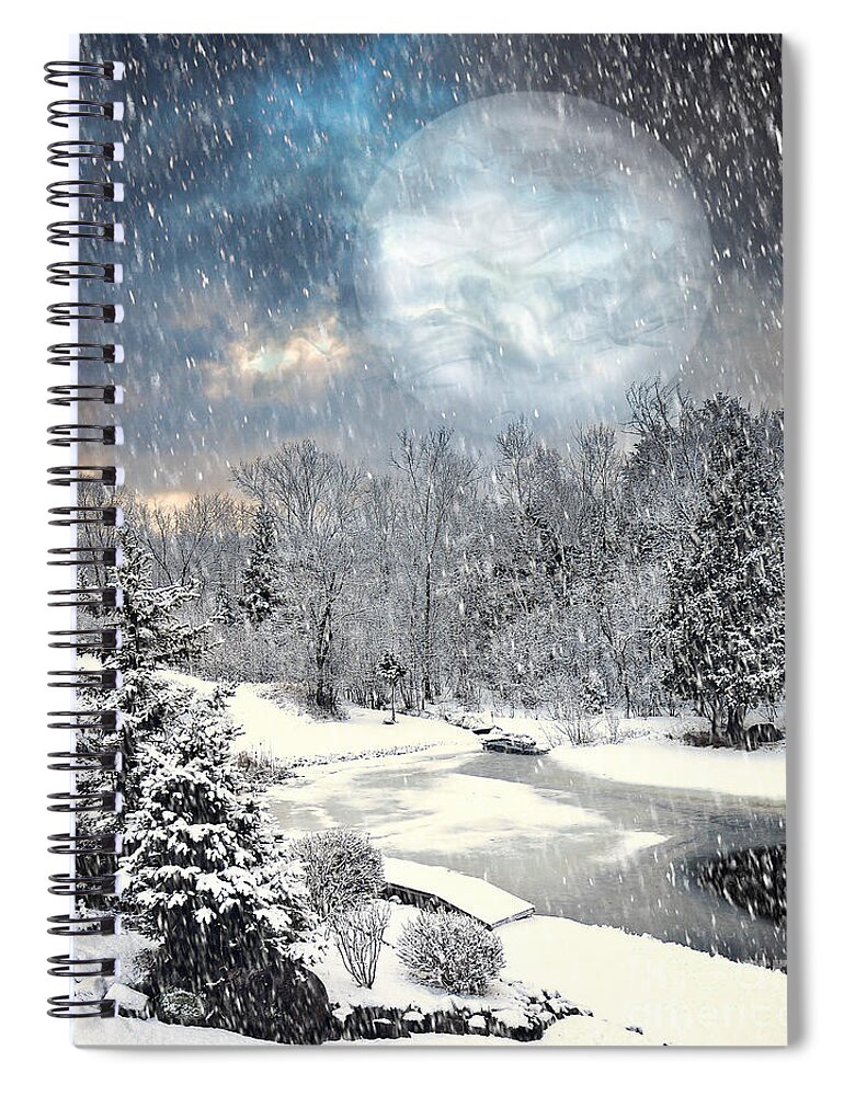 Winter Picture Spiral Notebook featuring the photograph Winter Mystic Night by Gwen Gibson