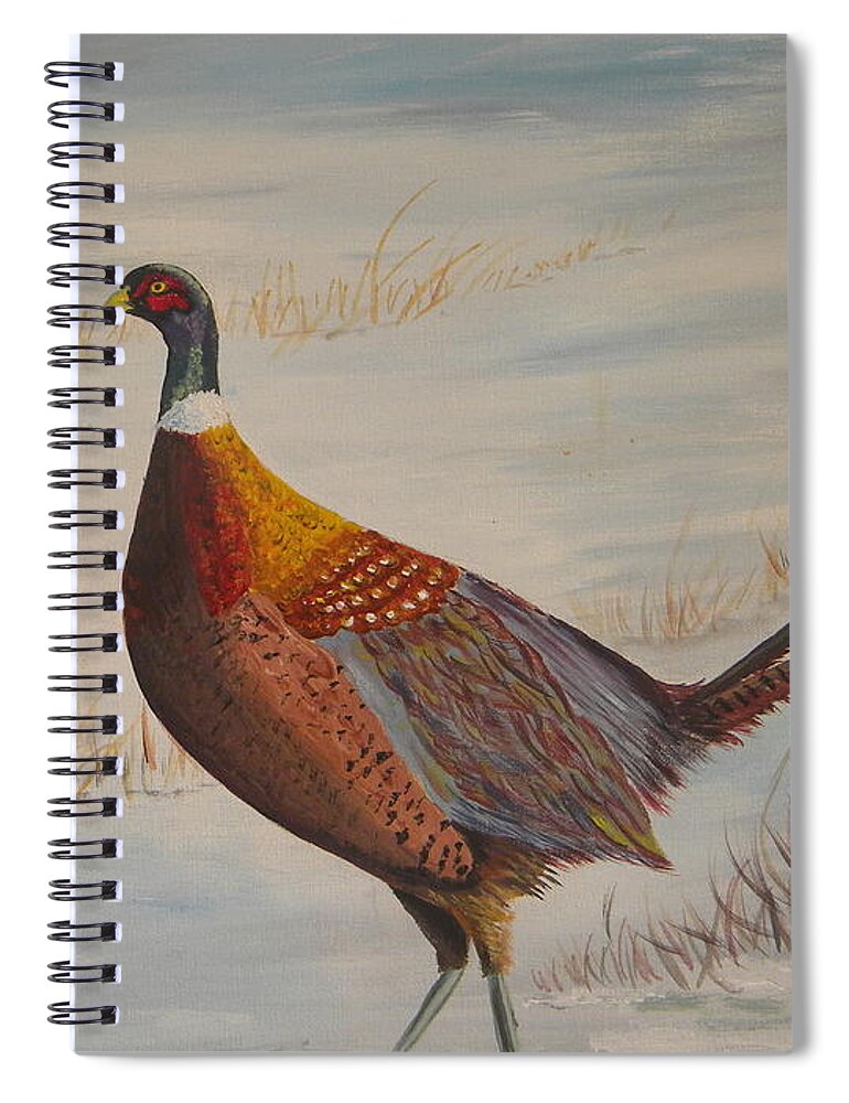Pheasant Spiral Notebook featuring the painting Winter Pheasant by Eric Johansen