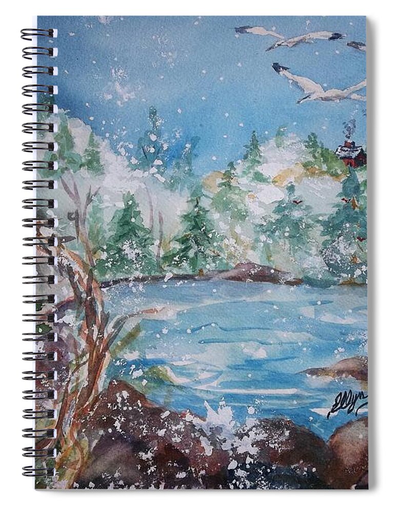 Quaint Country Village Spiral Notebook featuring the painting Winter Solstice by Ellen Levinson