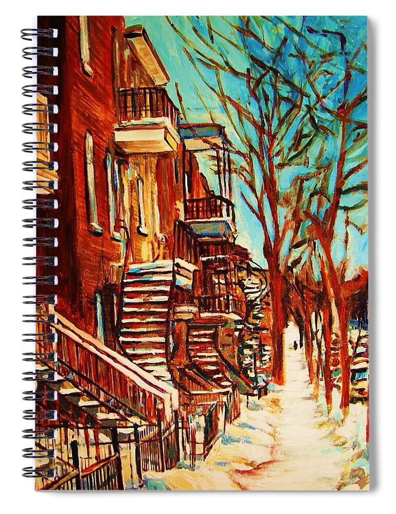 Montreal Spiral Notebook featuring the painting Winter Staircase by Carole Spandau