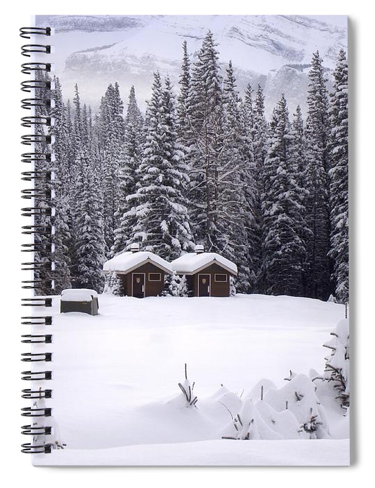Mountain Spiral Notebook featuring the photograph Forest Snow Blanketed Privies - Winter In Banff, Alberta by Ian McAdie