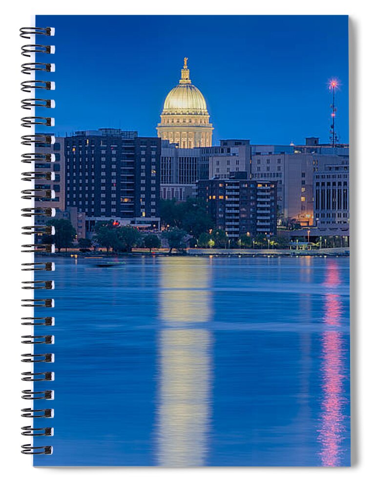 Capitol Spiral Notebook featuring the photograph Wisconsin Capitol Reflection by Sebastian Musial