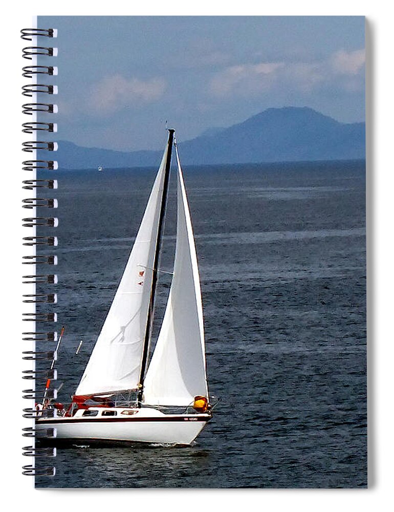 White Sail Boat Spiral Notebook featuring the photograph With the Wind by Kae Cheatham