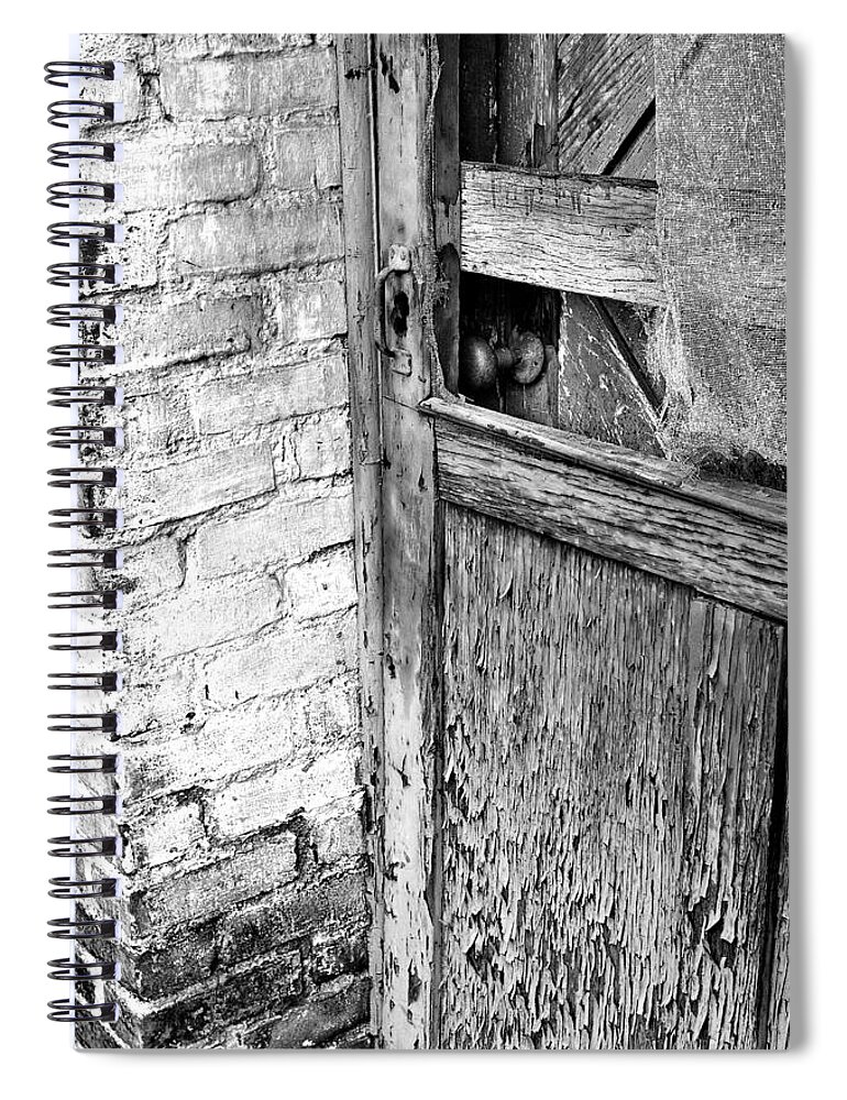 Architecture Spiral Notebook featuring the photograph Withering in time wood and mortar by Denise Dube