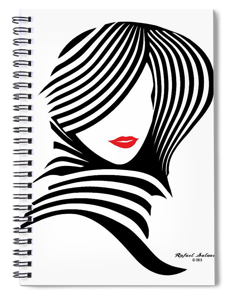 Black And White Spiral Notebook featuring the digital art Woman Chic in Black and White by Rafael Salazar