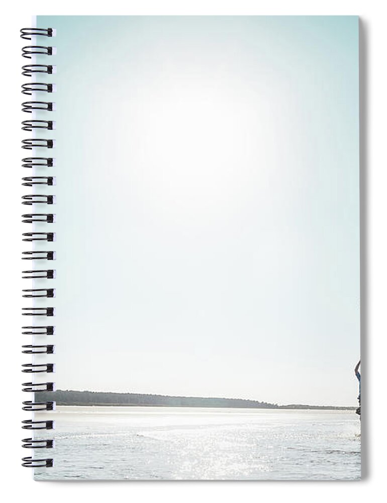 Three Quarter Length Spiral Notebook featuring the photograph Woman Flying Kite On Beach by Dan Brownsword