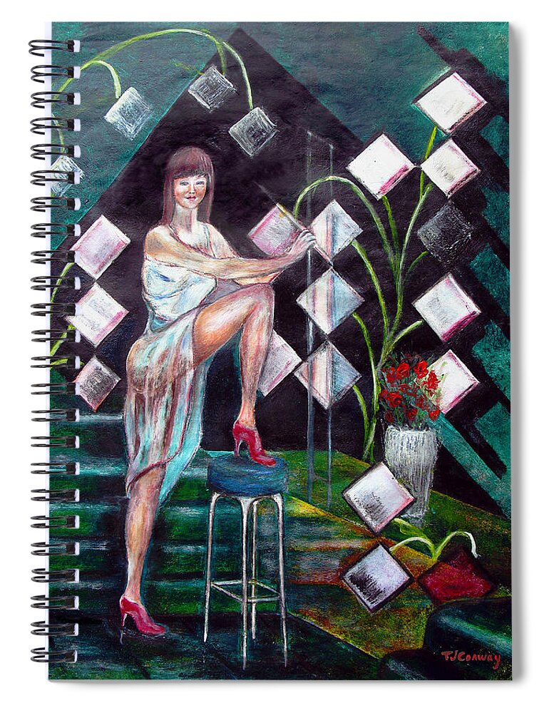 Female Spiral Notebook featuring the painting Woman in the Green Room by Tom Conway