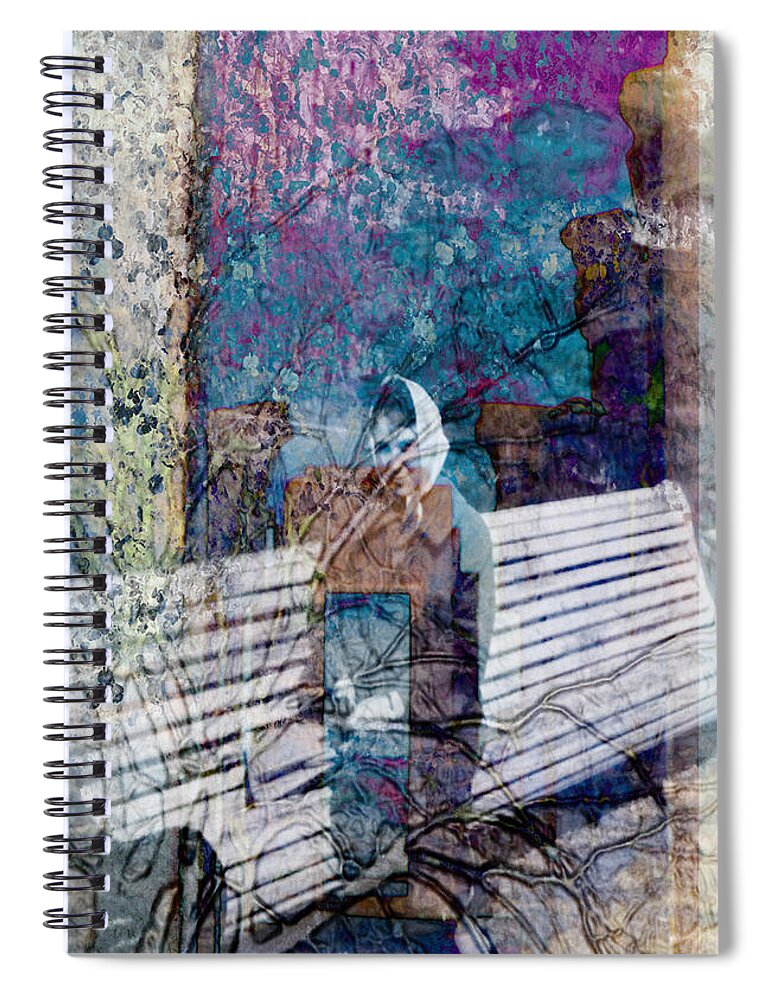 Digital Art Spiral Notebook featuring the digital art Woman on a bench by Cathy Anderson