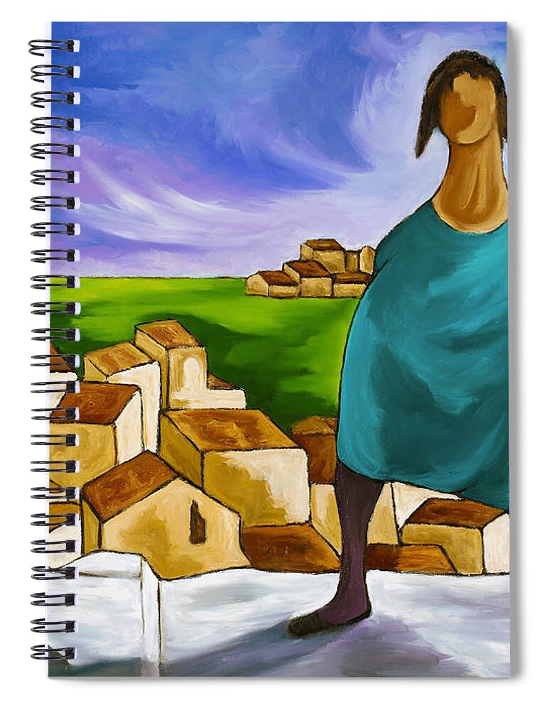 Mediterranean Woman Spiral Notebook featuring the painting Woman On Village Steps by William Cain