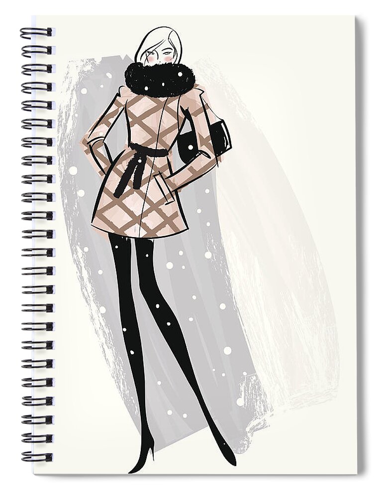 People Spiral Notebook featuring the digital art Woman Wearing Jacket In Snow by Mcmillan Digital Art