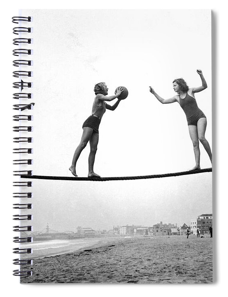 1929 Spiral Notebook featuring the photograph Women Play Beach Basketball by Underwood Archives