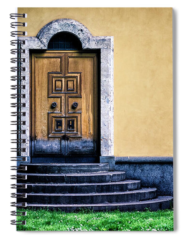Steps Spiral Notebook featuring the photograph Wooden Door With Marble Frame And Stone by Ardenvis