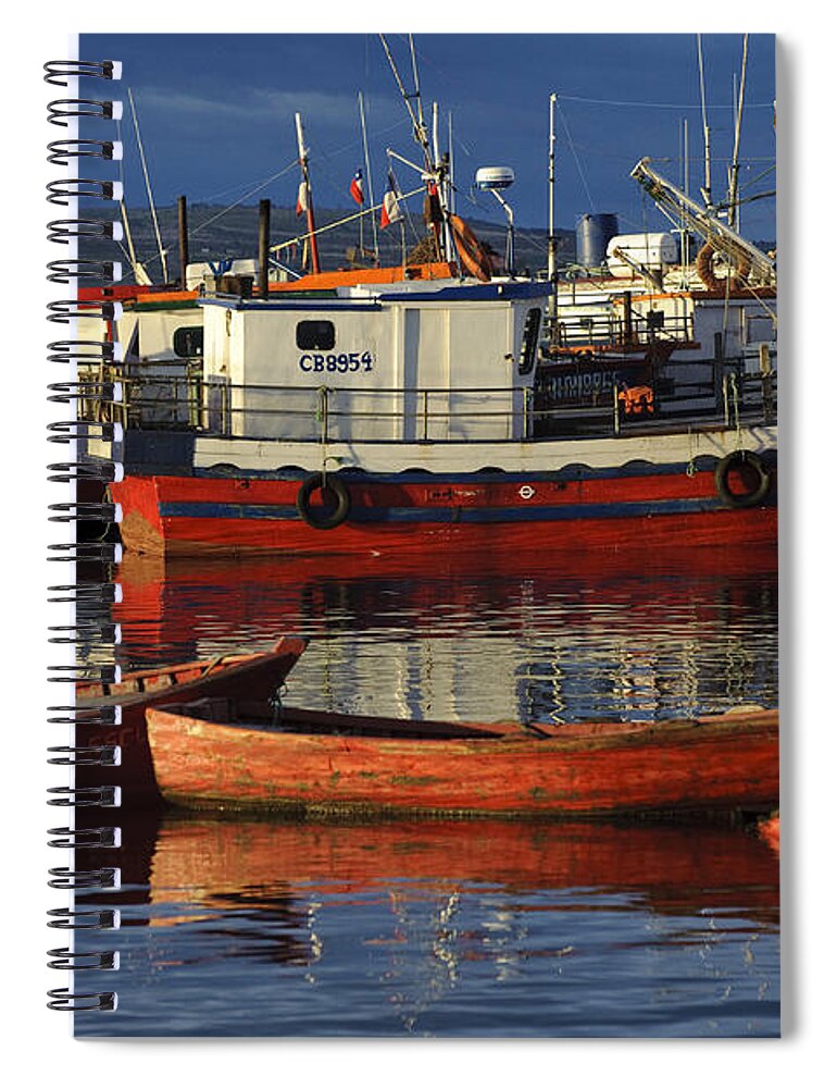 Chile Spiral Notebook featuring the photograph Wooden Fishing Boats Docked In Chile by John Shaw