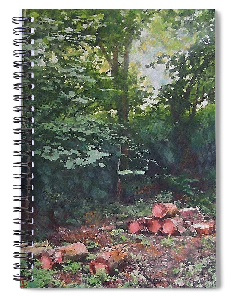 Woodland Spiral Notebook featuring the painting Woodland Glade in Peebles by Richard James Digance