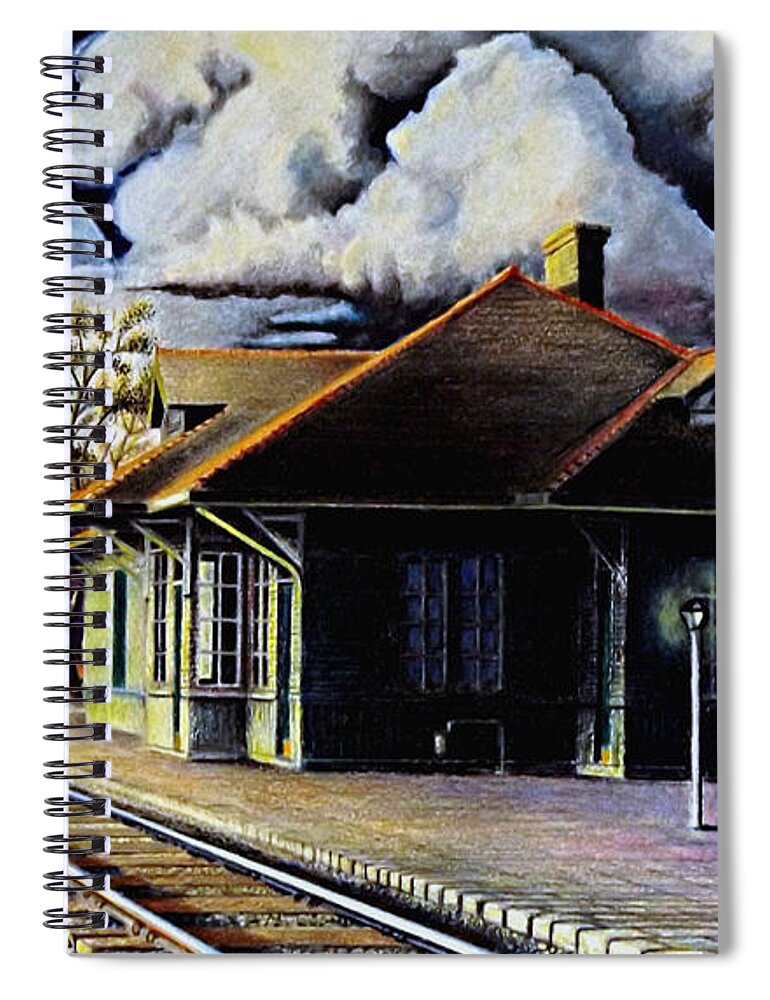 Train Station Drawing Spiral Notebook featuring the drawing Woodstock Station by David Neace