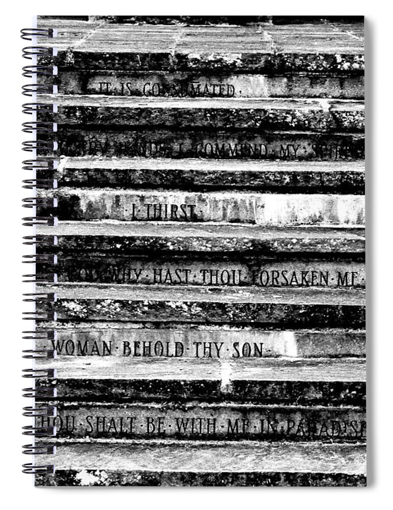 Black Spiral Notebook featuring the photograph Words of the Cross by Phyllis Meinke