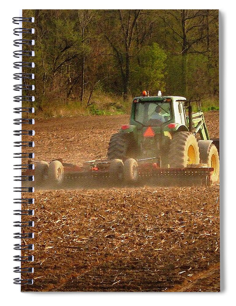Farm Spiral Notebook featuring the painting Working the Land in May by J McCombie