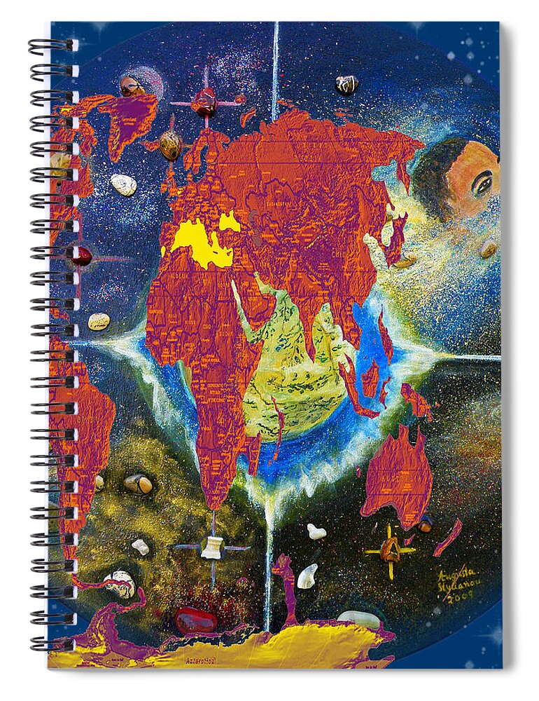 Augusta Stylianou Spiral Notebook featuring the painting World Map and Barack Obama Stars by Augusta Stylianou