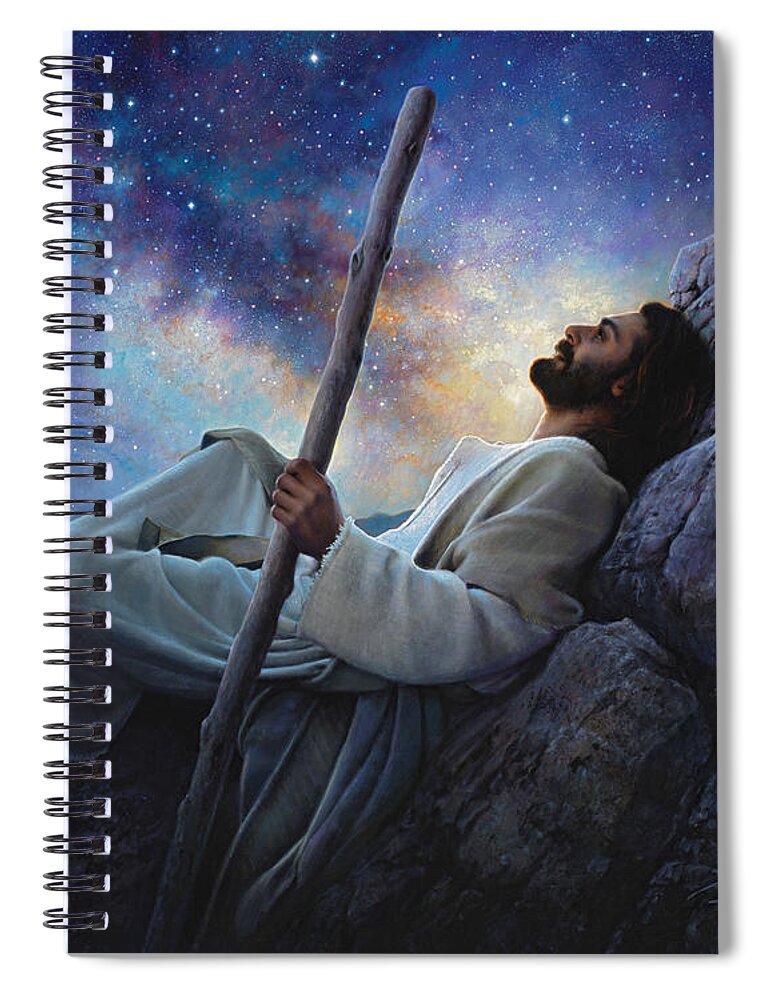 Jesus Spiral Notebook featuring the painting Worlds Without End by Greg Olsen