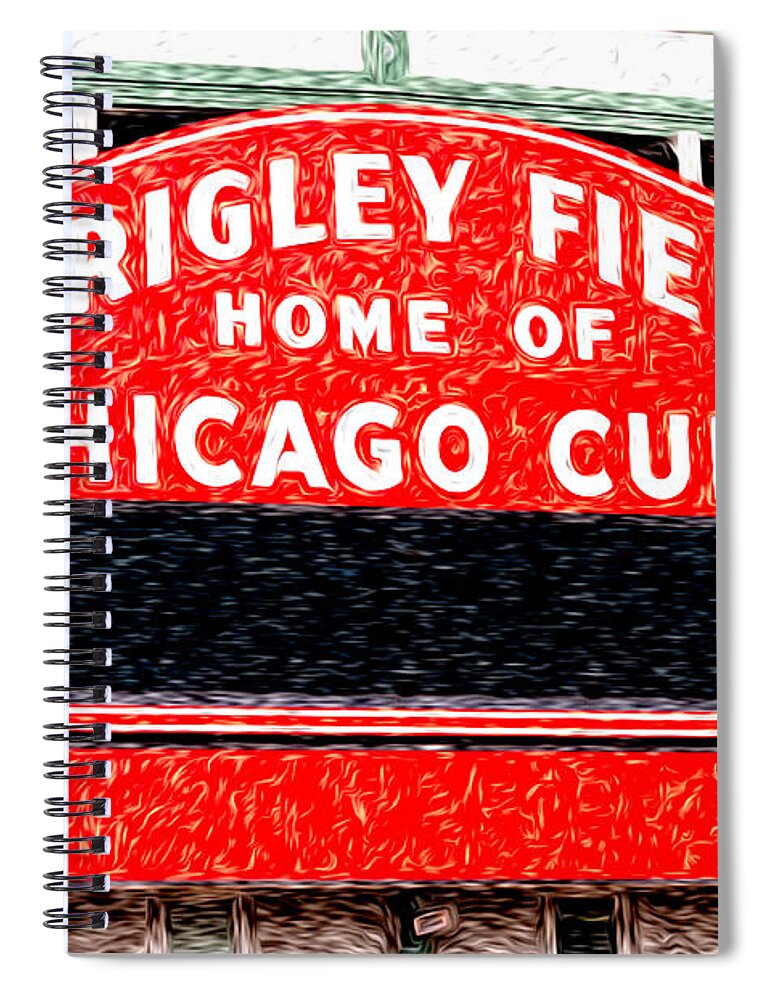 America Spiral Notebook featuring the photograph Wrigley Field Chicago Cubs Sign Digital Painting by Paul Velgos